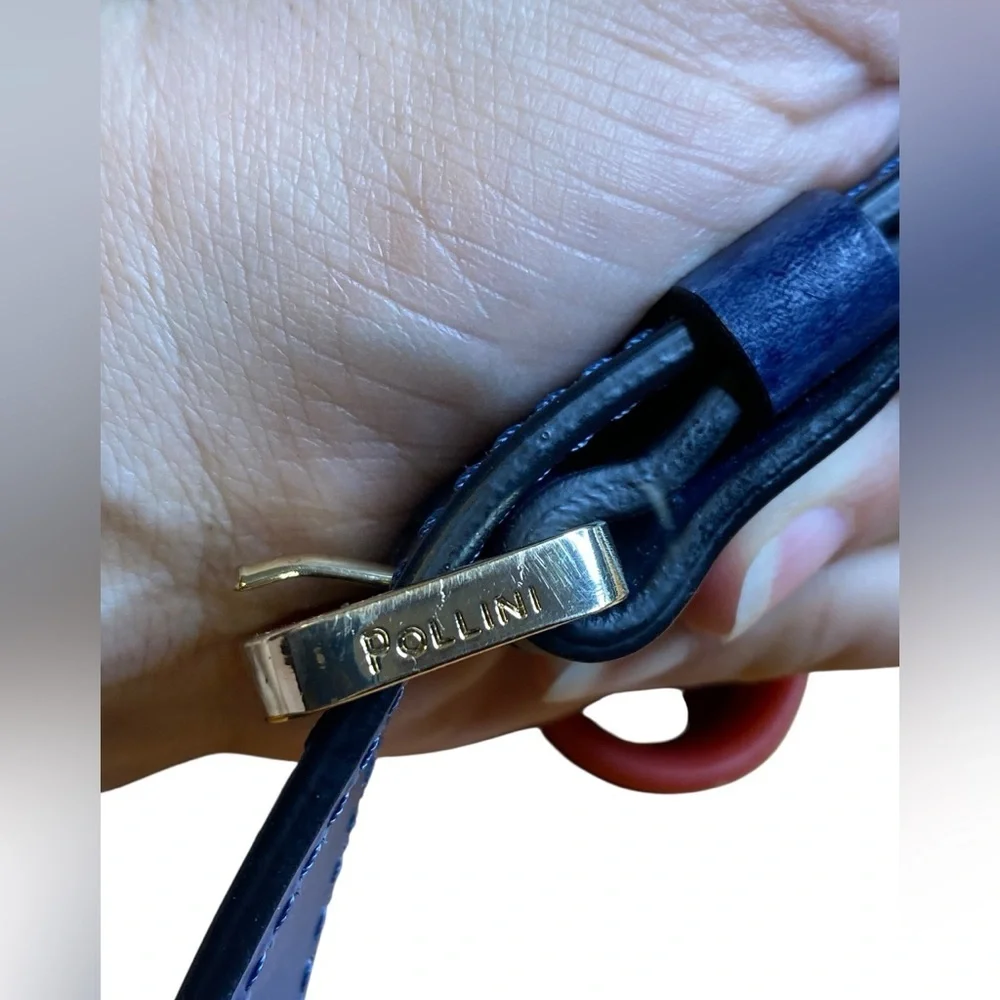 Pollini Brown & Blue Crossbody Satchel Bag
